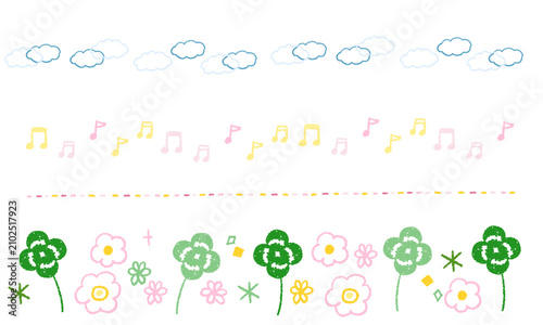 手描きのかわいいほのぼのした罫線セット