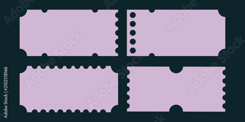 Blank ticket shapes set. Empty ticket templates with perforated edges in various styles and sizes for event or lottery use.