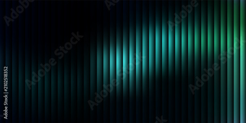 Dark green neon gradient ribbed glass. Vector ribbed glass texture background. Mesh gradient. acrylic ribbed bath surface. Reeded glass background semitransparent overlay. Bath wall window