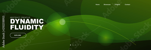 Bild auf Leinwand Abstract creative dynamic fluidity landing page design with green waves and glowing circles