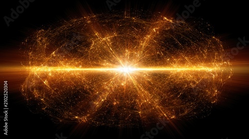 Energetic, glowing orb of light pulses with radial energy against dark background
