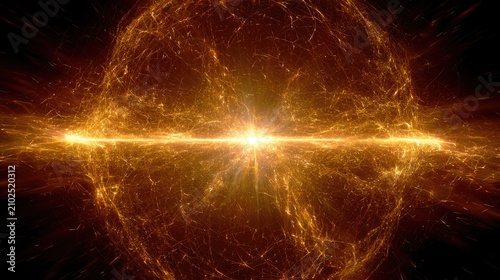 Fiery, glowing cosmic explosion emanates light and energy in a powerful, ethereal display