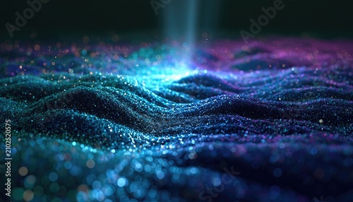 Glittering cosmic waves shimmer with ethereal blue and purple light