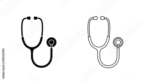 Stethoscopes Set with Black Solid and Outline Medical Examination Instruments for Health Checkups