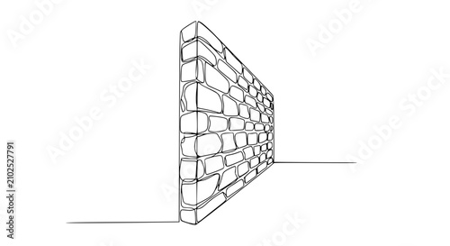 Принти на полотні Minimalist Line Art of a Brick Wall, Single Continuous Line Drawing, White Backg