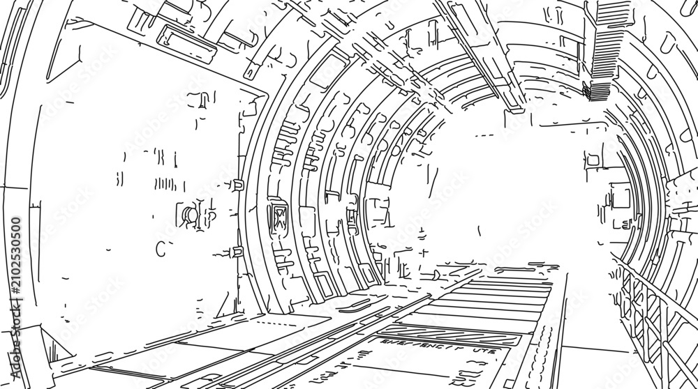 Fototapeta premium Sci-Fi Underground Shelter Blast Door Comic Illustration