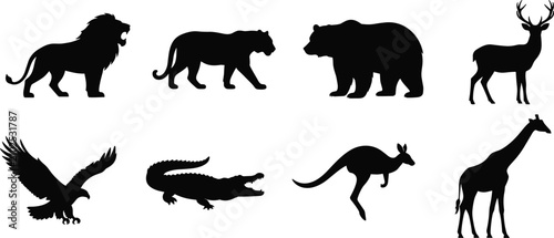 Photography Wild Animal Silhouette Collection with Lion Tiger Bear Deer Eagle Crocodile Kang