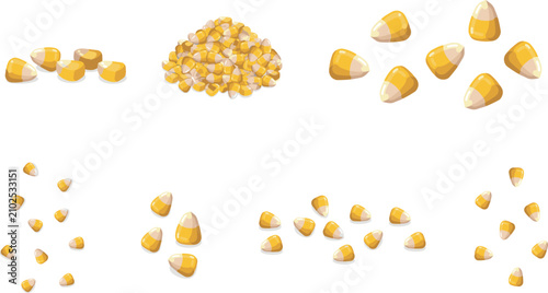 Quadro su tela Fresh Sweet Corn Kernel Vector Set Featuring Loose Maize Grains, Candy Corn Elem