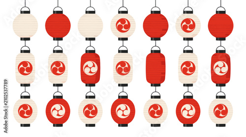 Quadro su tela Traditional red and white Japanese paper lanterns pattern.