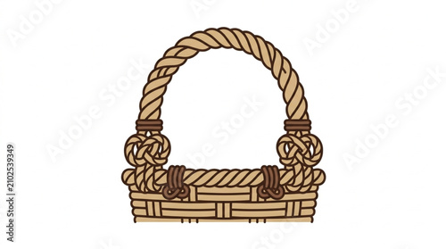Fotografía Woven brown basket with rope handle illustration.