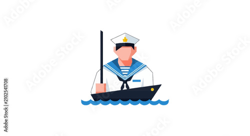 фотографія Young sailor navigating a dark boat on blue waves