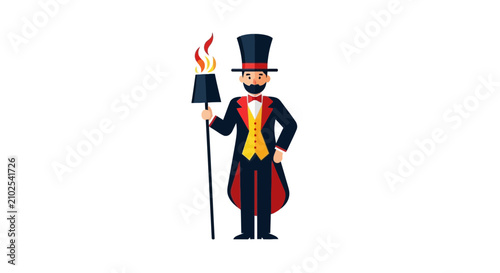 Bild auf Leinwand Magician in top hat holding flaming torch