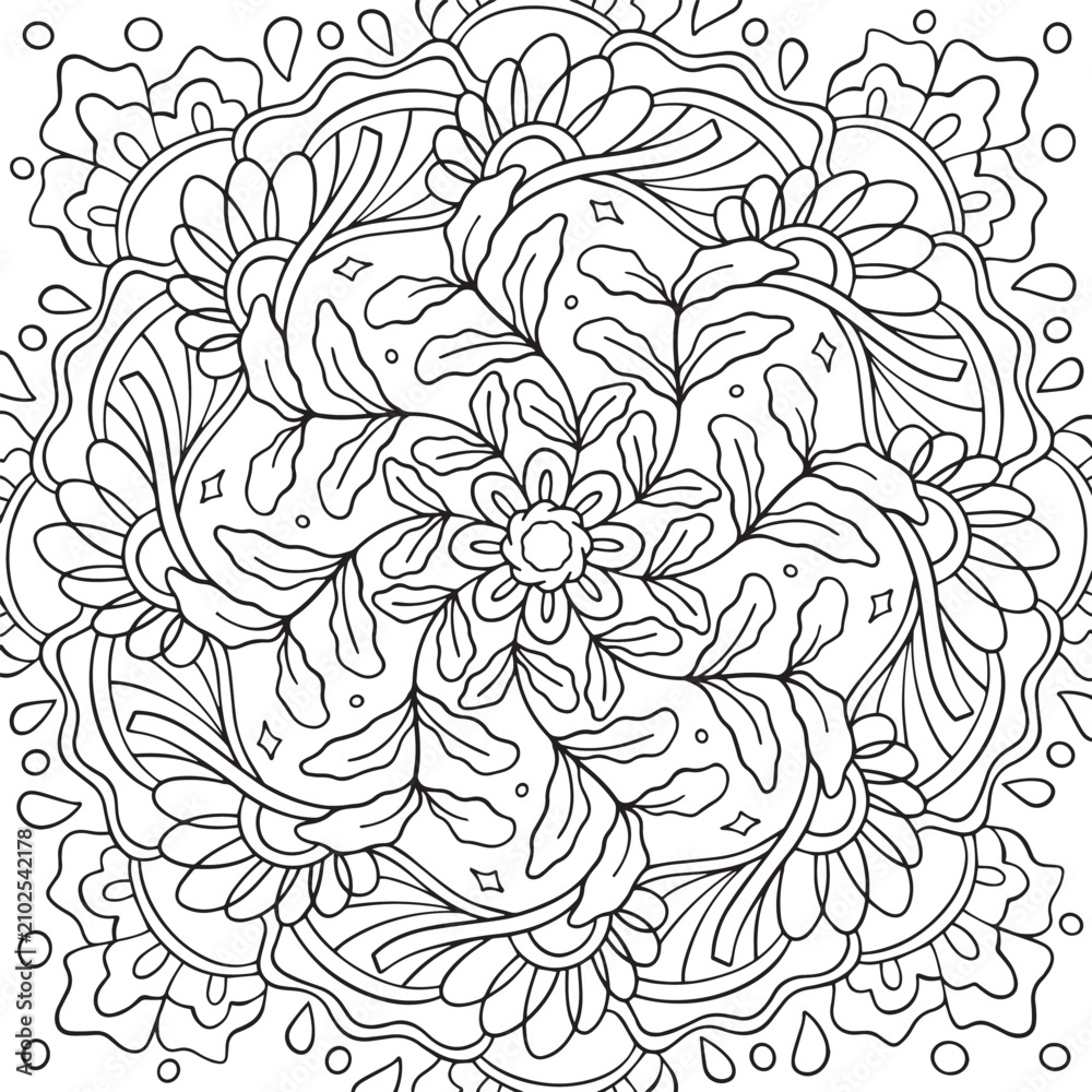 Fotografie Mandala flower pattern coloring page for art therapy with vector file