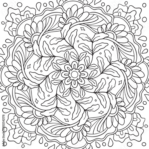 Fotografie Mandala flower pattern coloring page for art therapy with vector file