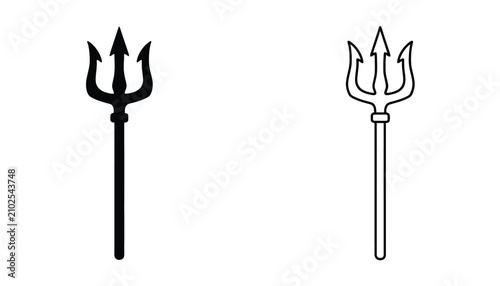 Bild auf Leinwand Trident Icon Set with Mythological Weapon and Devil Fork Symbols in Solid Black