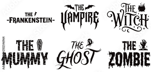 Set of spooky halloween monster text