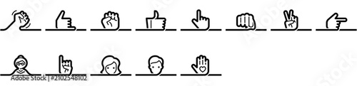 Foto People & Hand Gestures Icon Set: hand, user, sign, finger, gesture, woman, fist, profile, male, lady, up, pointing, old, peace, punch