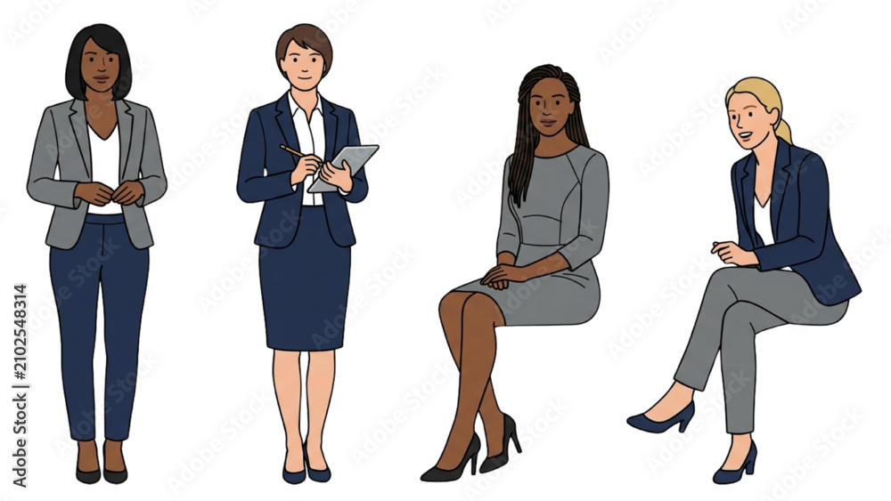 Obraz premium Professional Business Women Characters and AutoCAD buildings architecture vector collection