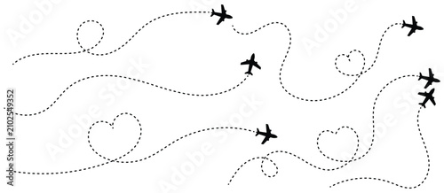 Картината върху платно Airplane with dotted line route