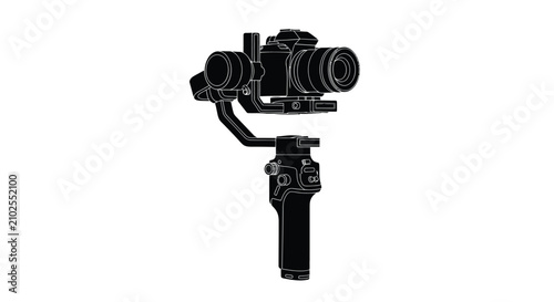 Foto Camera gimbal stabilizer with mounted digital camera black outline silhouette ds