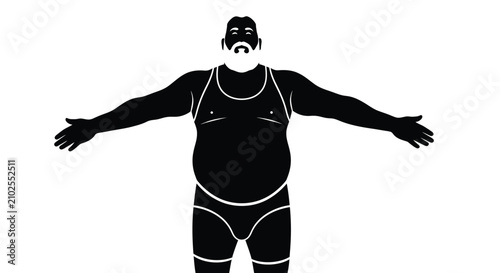 Schilderij op canvas A stout man with a beard in a wrestling singlet is depicted as a black silhouett