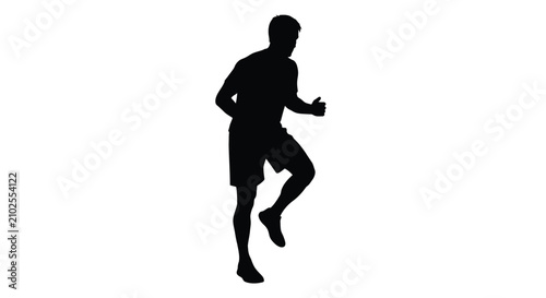 Foto Running man in athletic shorts and t shirt isolated black silhouette male figure