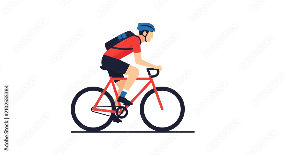 Fototapeta premium Cyclist riding a red road bike with a backpack