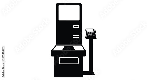 Obraz na płótnie Self checkout kiosk with card reader black silhouette checkout self service reta