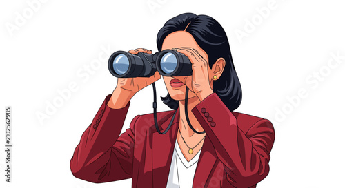 Obraz na płótnie Female Talent Scout Searching with Binoculars