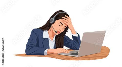 Bild auf Leinwand Tired Female Customer Representative Resting Forehead on Desk