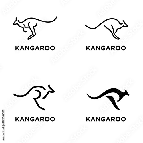 Four minimalist kangaroo logos or icons in a modern, simple design, ideal for branding and various graphic resource applications