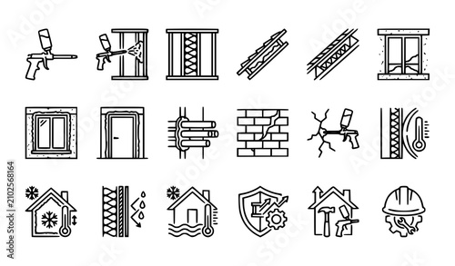 Bild auf Leinwand Construction insulation outline icon collection editable vector