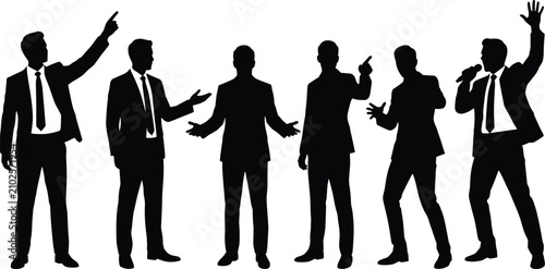 Bild auf Leinwand Professional business silhouettes of men in suits with expressive gestures, pres