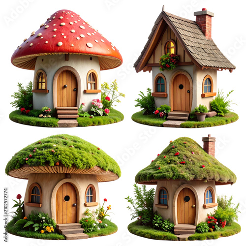 Fantasy. Houses. Mushroom. Cottage. Nature.