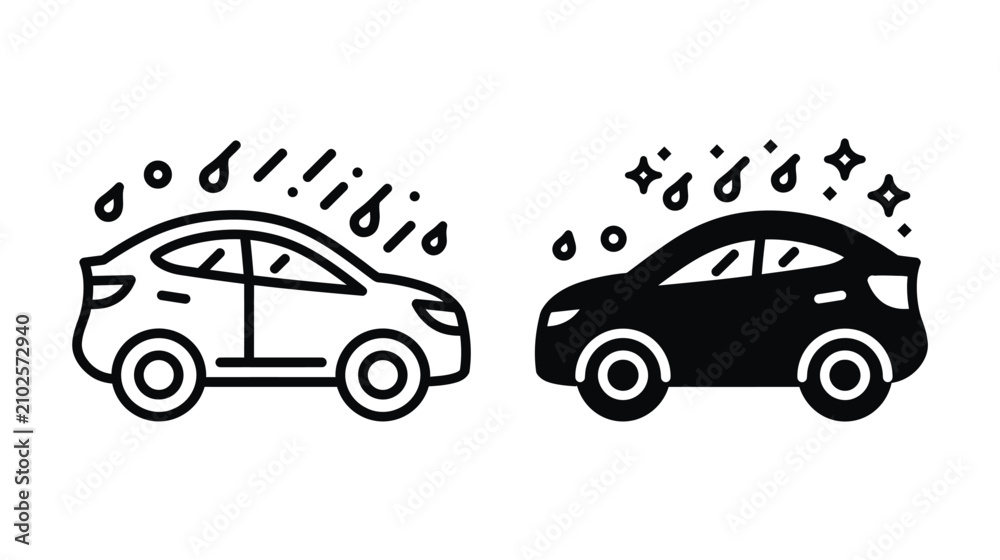 Fototapeta premium Car vector icon set featuring wash and cleaning service