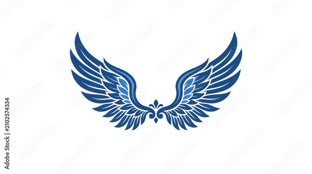 Obraz premium Happy Holloween day 2026 Heraldic blue wings vector illustration, majestic eagle wing emblem with fleur-de-lis detail, elegant feathered angel wings for logo design isolated on White Background