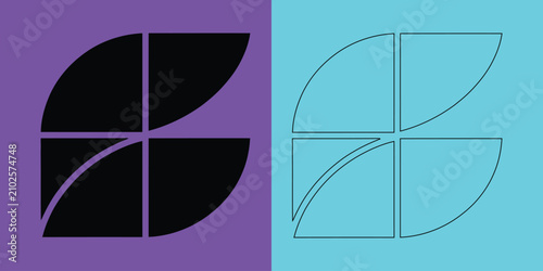 Bild auf Leinwand Abstract geometric symbol featuring four quadrants in solid black and thin outli