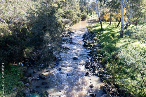 Bild auf Leinwand Peaceful creek surrounded by trees at Merri Creek, Melbourne, Australia