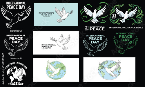 International peace day collection doves olive branches global harmony september 21st