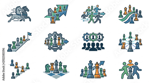 Tableau sur toile Business Strategy and Teamwork Concepts Illustrated with Chess Pieces