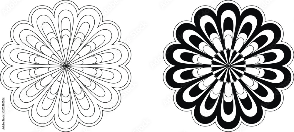 Obraz premium Geometric circular flower mandala ornament set in line art and solid black styles