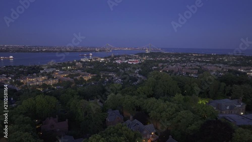 Aerial view of Staten Island and The Verrazzano-Narrows Bridge at night