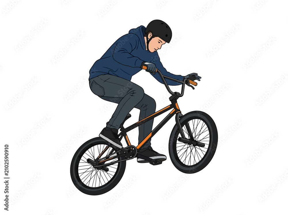 Naklejka premium A young cyclist performing a trick on a BMX bike.