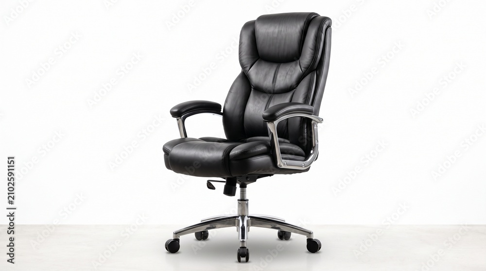 Obraz premium Elegant High Back Black Leather Executive Office Chair with Ergonomic Support and Chrome Base