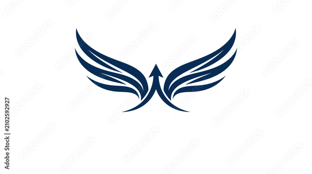 Fototapeta premium Minimalist dark blue abstract flight wings logo graphic design concept featuring dynamic overlapping swooshes for branding 