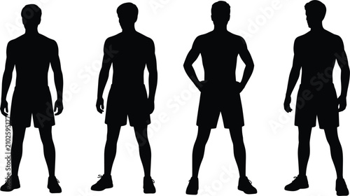 Cuadro en lienzo Shirtless muscular man in shorts silhouette collection, athletic male body poses