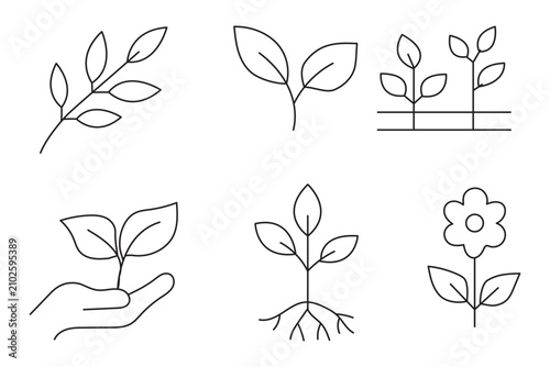 Tableau sur toile Plant in hands icon set, minimalist vector illustrations featuring hands holding