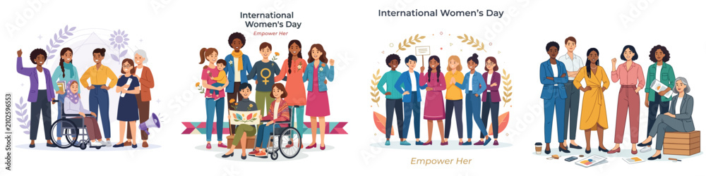 Obraz premium International Women's Day empowerment illustration set on a simple white background