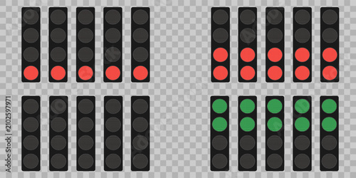 Photos Vector set of Formula 1 starting lights showing different race sequence phases on a transparent background