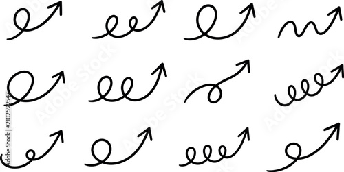 Hand Drawn Curved Arrows Set Doodle Swirl Direction Icons